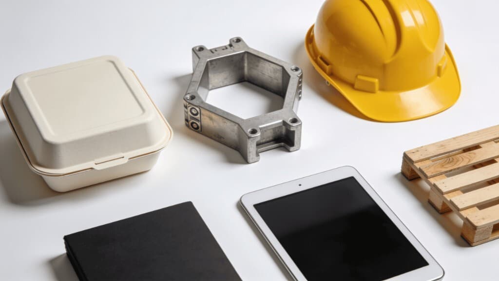 Productos y servicios de distintas industrias sobre una mesa de trabajo